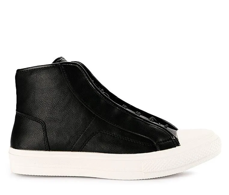 Drawstring Lace Up High Top Sneakers - Black
