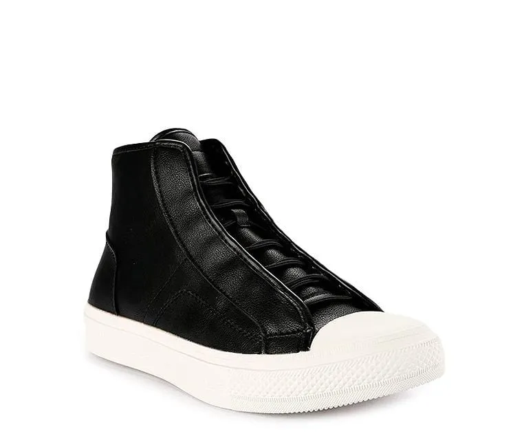 Drawstring Lace Up High Top Sneakers - Black