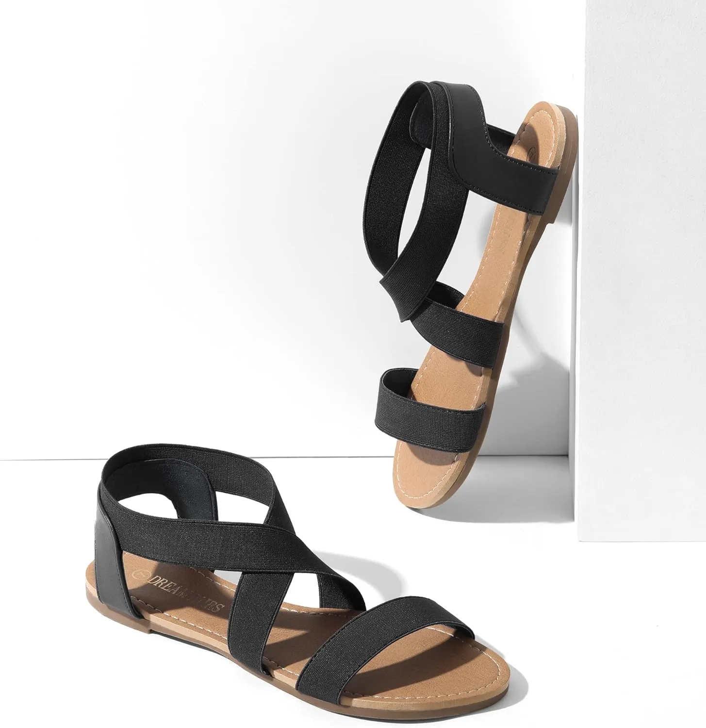 DREAM PAIRS Women's Elastic Ankle Strap Flat Sandals Summer Dressy Shoes Cute Strappy Gladiator Sandals