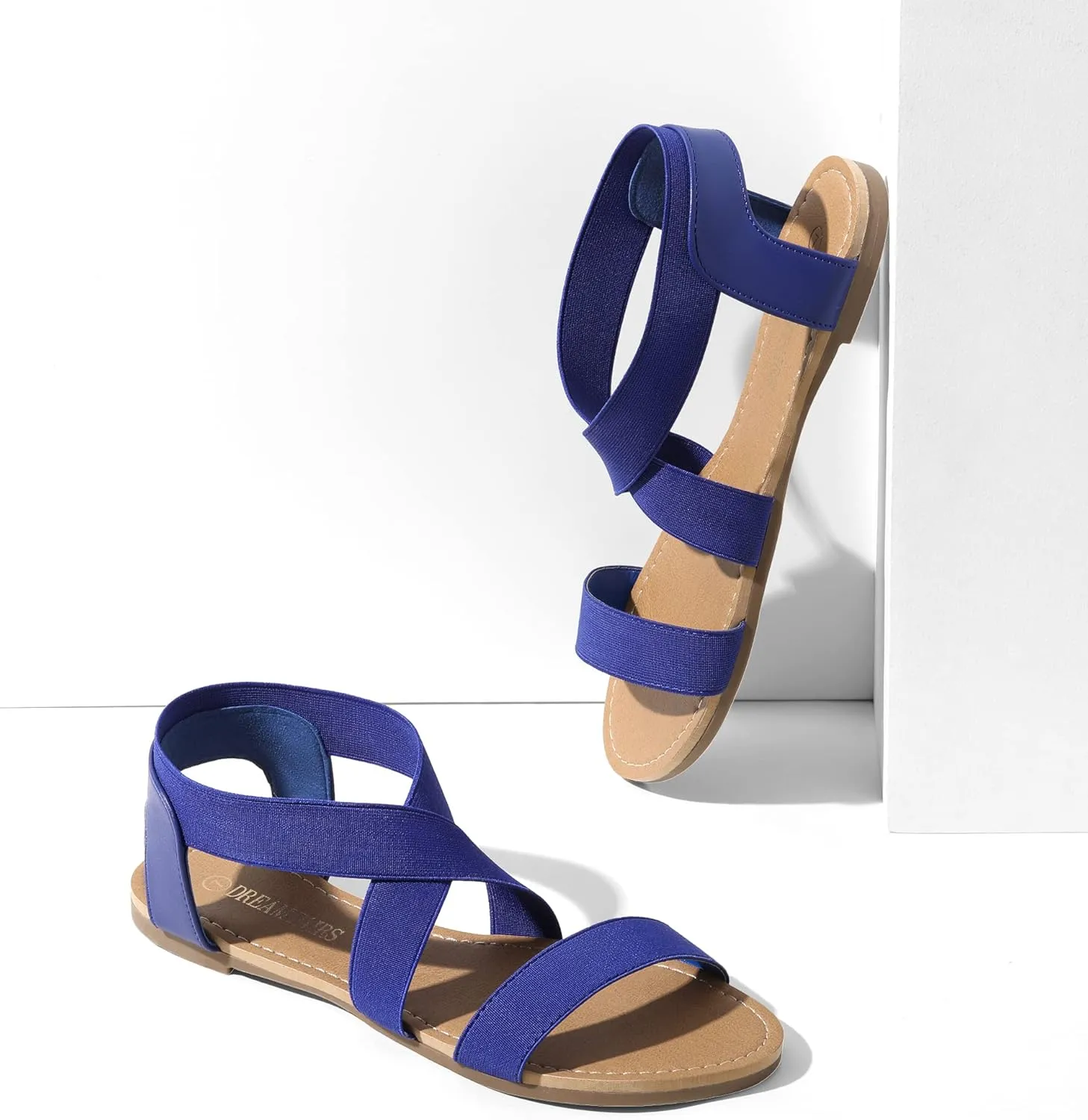 DREAM PAIRS Women's Elastic Ankle Strap Flat Sandals Summer Dressy Shoes Cute Strappy Gladiator Sandals