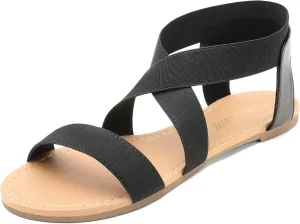 DREAM PAIRS Women's Elastic Ankle Strap Flat Sandals Summer Dressy Shoes Cute Strappy Gladiator Sandals