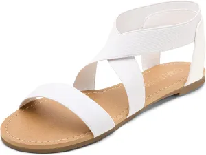 DREAM PAIRS Women's Elastic Ankle Strap Flat Sandals Summer Dressy Shoes Cute Strappy Gladiator Sandals
