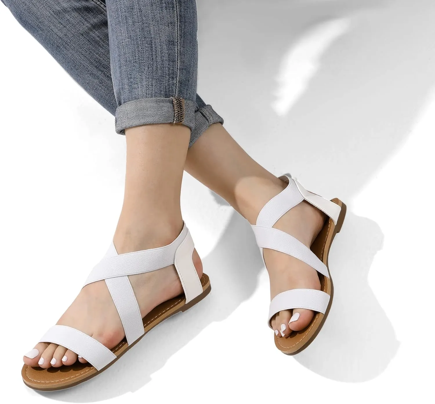 DREAM PAIRS Women's Elastic Ankle Strap Flat Sandals Summer Dressy Shoes Cute Strappy Gladiator Sandals
