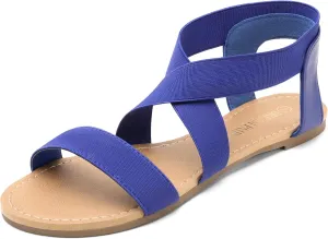 DREAM PAIRS Women's Elastic Ankle Strap Flat Sandals Summer Dressy Shoes Cute Strappy Gladiator Sandals