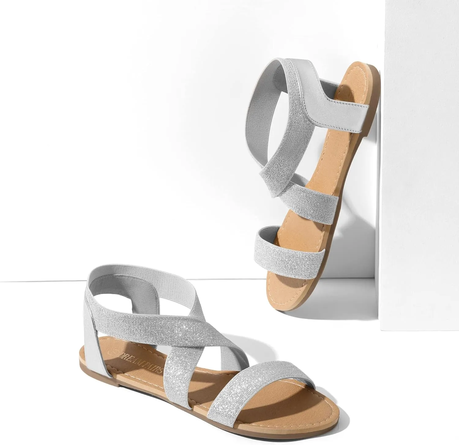 DREAM PAIRS Women's Elastic Ankle Strap Flat Sandals Summer Dressy Shoes Cute Strappy Gladiator Sandals