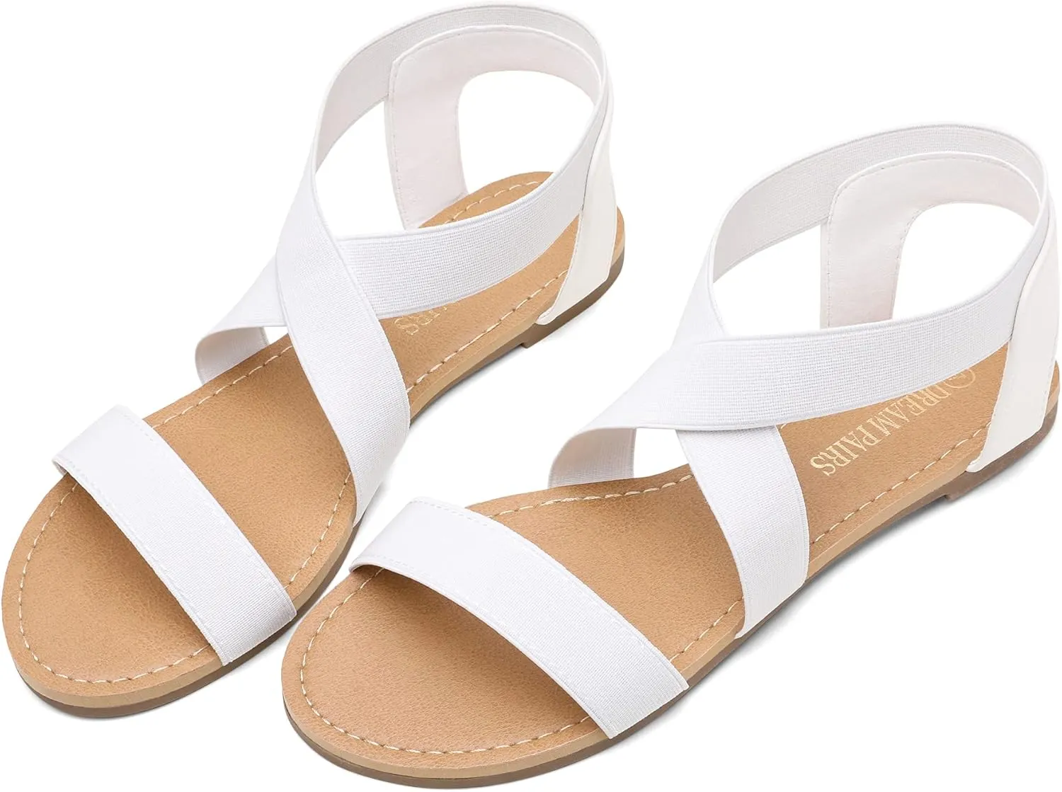 DREAM PAIRS Women's Elastic Ankle Strap Flat Sandals Summer Dressy Shoes Cute Strappy Gladiator Sandals