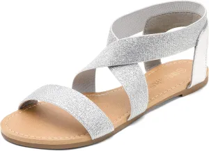 DREAM PAIRS Women's Elastic Ankle Strap Flat Sandals Summer Dressy Shoes Cute Strappy Gladiator Sandals