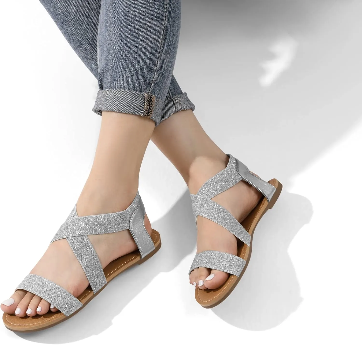 DREAM PAIRS Women's Elastic Ankle Strap Flat Sandals Summer Dressy Shoes Cute Strappy Gladiator Sandals