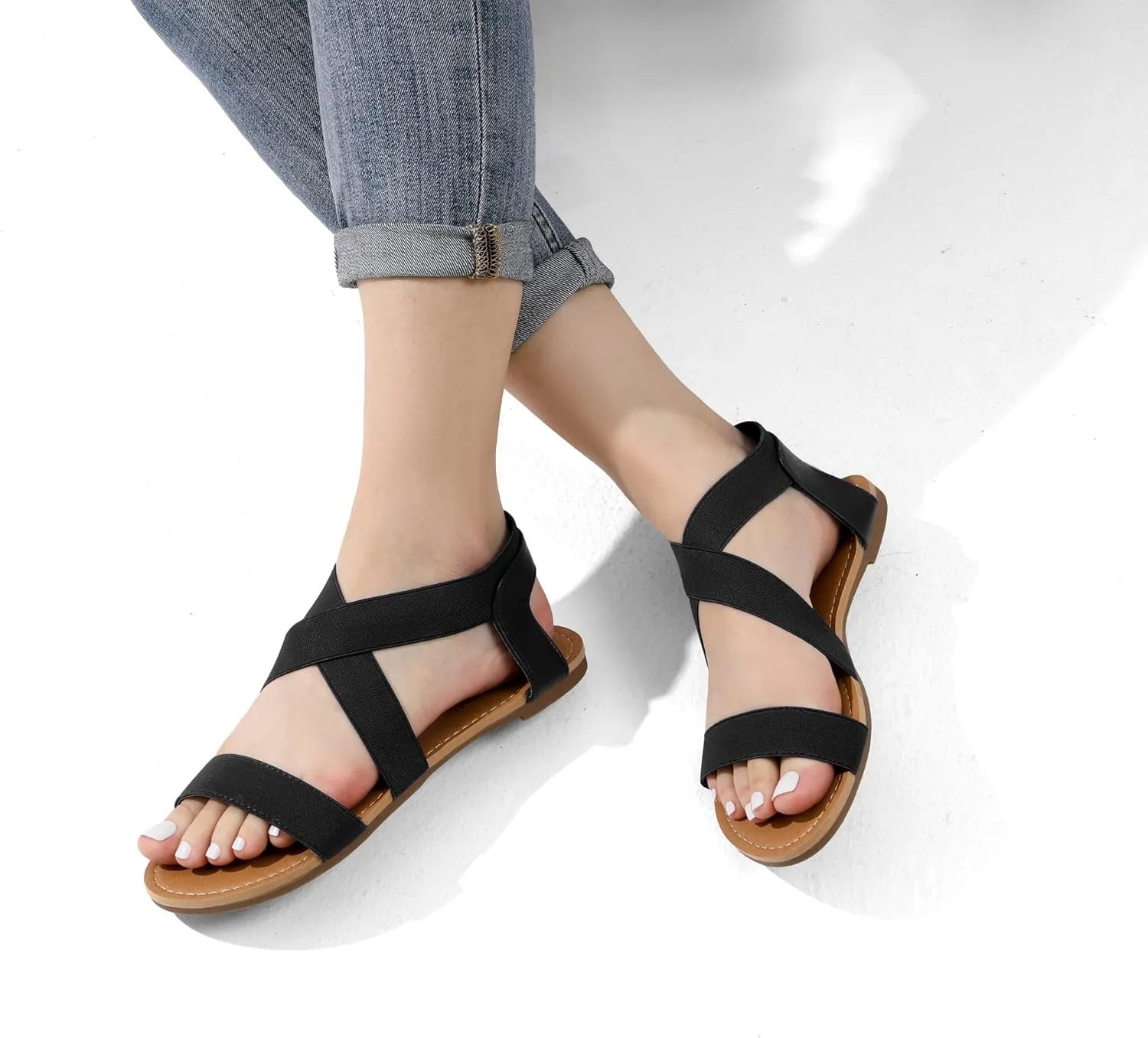 DREAM PAIRS Women's Elastic Ankle Strap Flat Sandals Summer Dressy Shoes Cute Strappy Gladiator Sandals