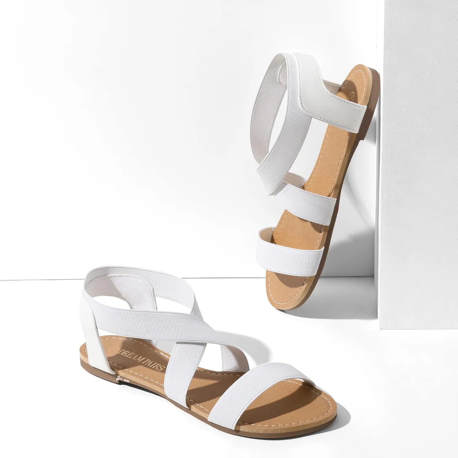 DREAM PAIRS Women's Elastic Ankle Strap Flat Sandals Summer Dressy Shoes Cute Strappy Gladiator Sandals