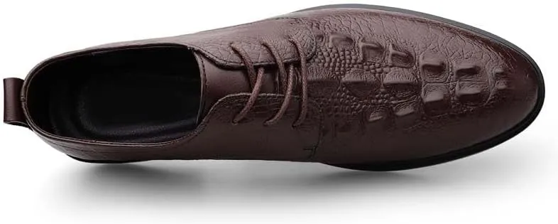 Dress Oxford for Men Lace Up Round Toe Leather Crocodile Print Derby Shoes Non Slip Block Heel Slip Resistant Wedding