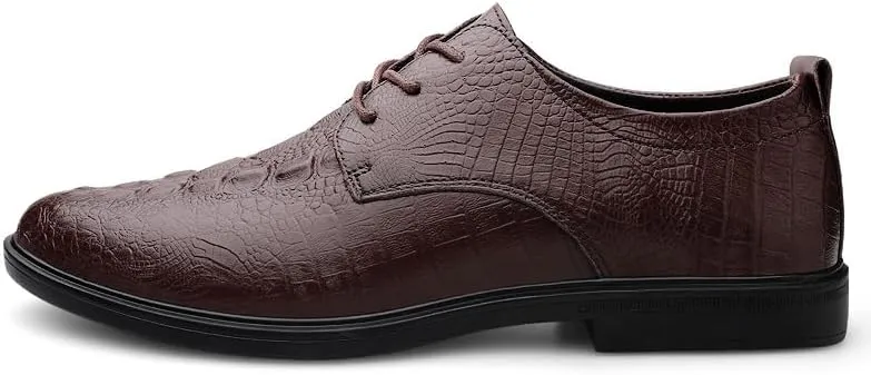 Dress Oxford for Men Lace Up Round Toe Leather Crocodile Print Derby Shoes Non Slip Block Heel Slip Resistant Wedding