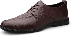 Dress Oxford for Men Lace Up Round Toe Leather Crocodile Print Derby Shoes Non Slip Block Heel Slip Resistant Wedding