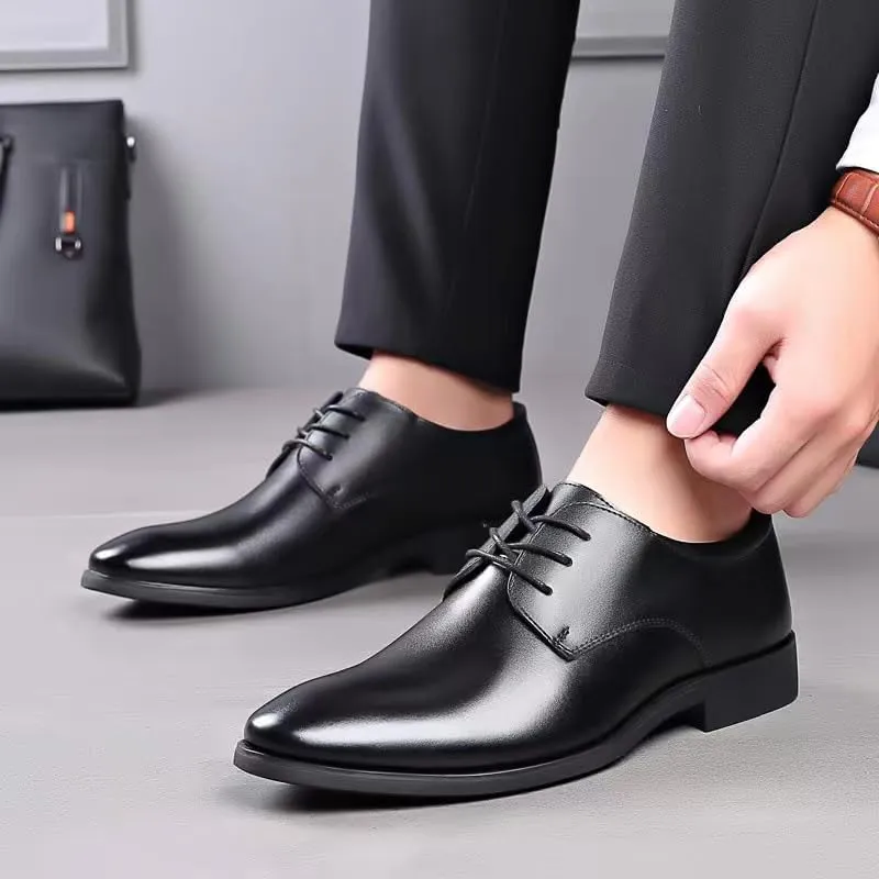 Dress Oxford for Men Lace Up Round Toe Solid Color Vegan Leather Derby Shoes Non Slip Block Heel Low Top Anti-Slip Party