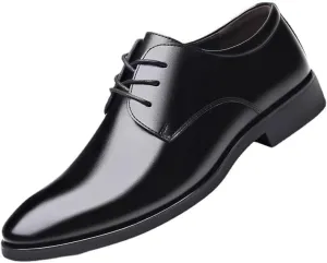 Dress Oxford for Men Lace Up Round Toe Solid Color Vegan Leather Derby Shoes Non Slip Block Heel Low Top Anti-Slip Party