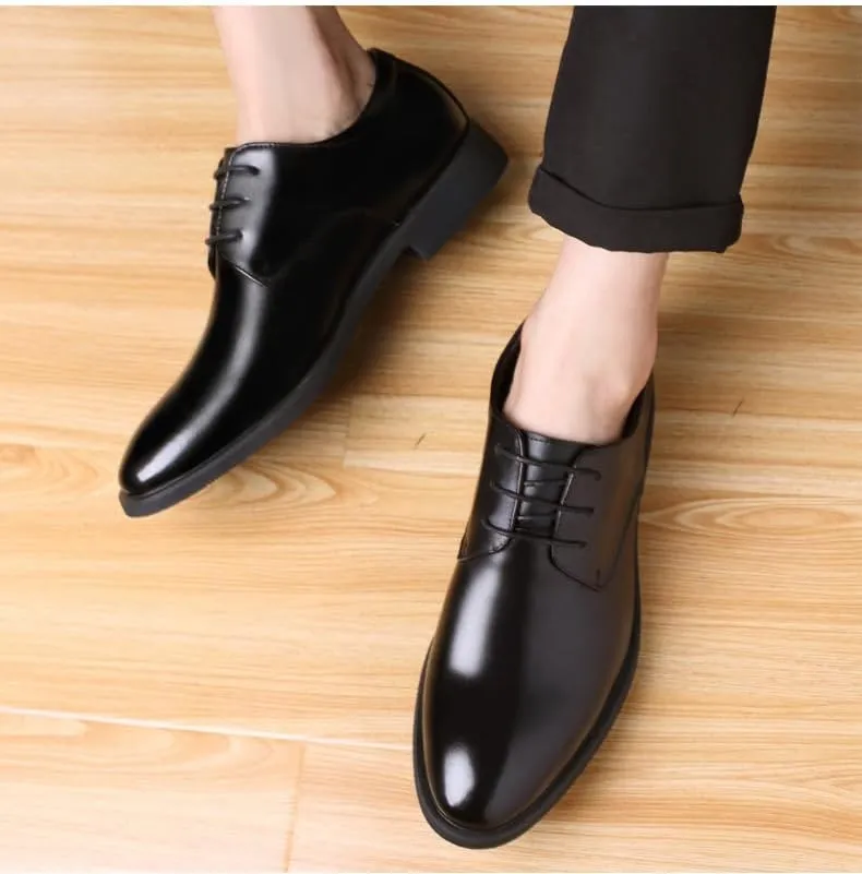 Dress Oxford for Men Lace Up Round Toe Solid Color Vegan Leather Derby Shoes Non Slip Block Heel Low Top Anti-Slip Party