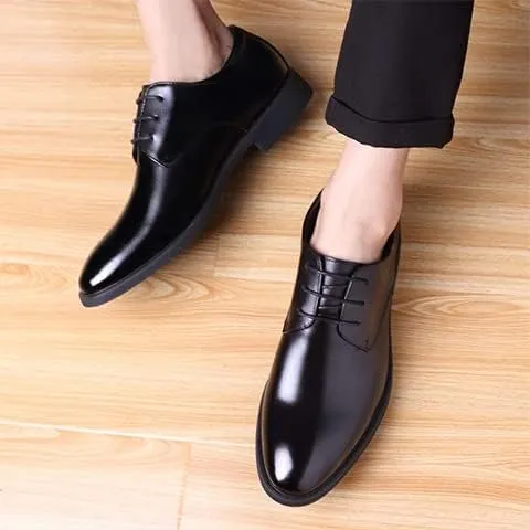 Dress Oxford for Men Lace Up Round Toe Solid Color Vegan Leather Derby Shoes Non Slip Block Heel Low Top Anti-Slip Party