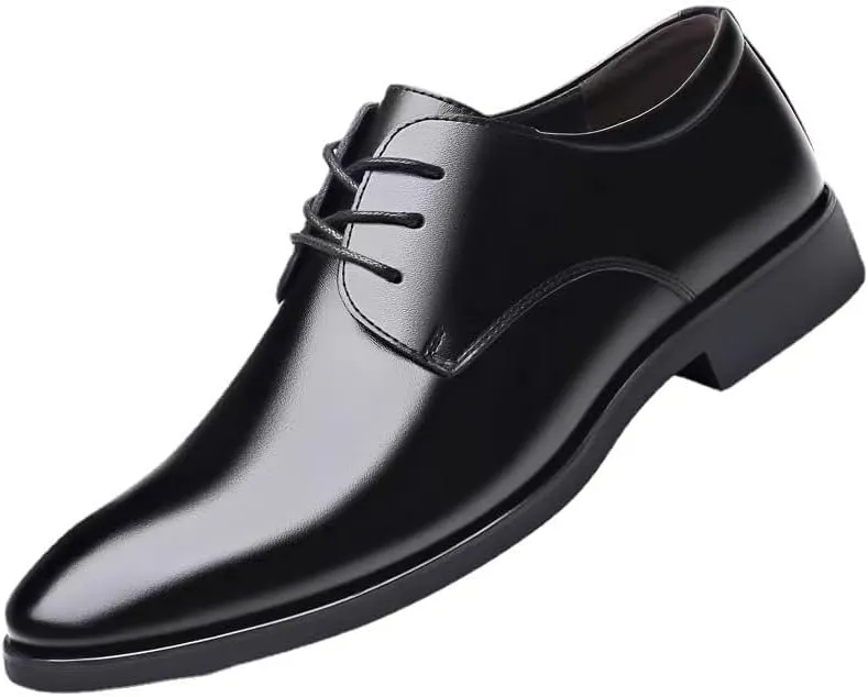 Dress Oxford for Men Lace Up Round Toe Solid Color Vegan Leather Derby Shoes Non Slip Block Heel Low Top Anti-Slip Party