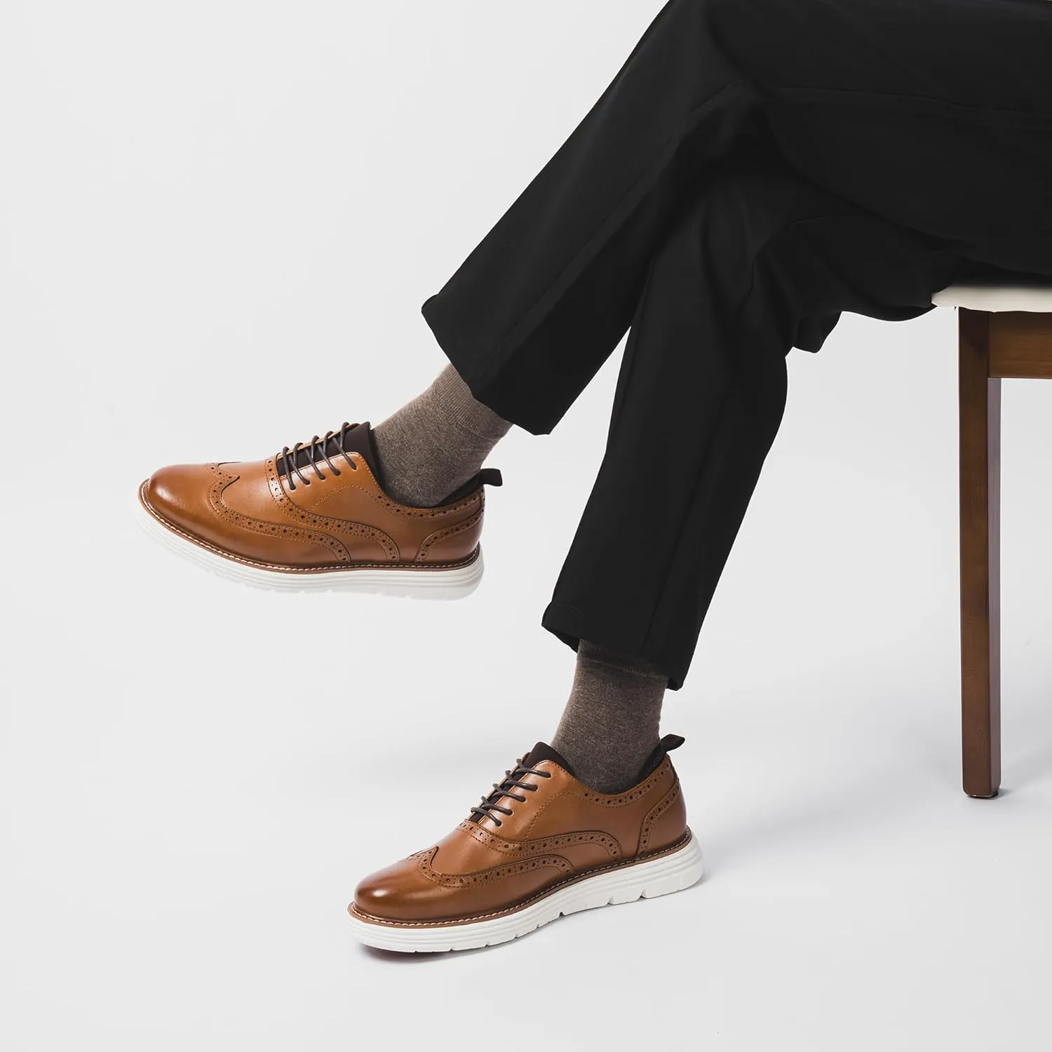 Dress Shoes for Men Sporty Oxfords Dress Sneakers Comfortable Brogue Wingtip Business Casual Shoes, Non Slip Rubber EVA Outsole