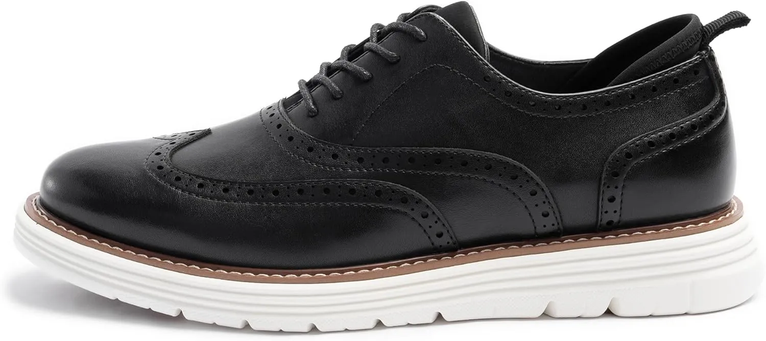 Dress Shoes for Men Sporty Oxfords Dress Sneakers Comfortable Brogue Wingtip Business Casual Shoes, Non Slip Rubber EVA Outsole