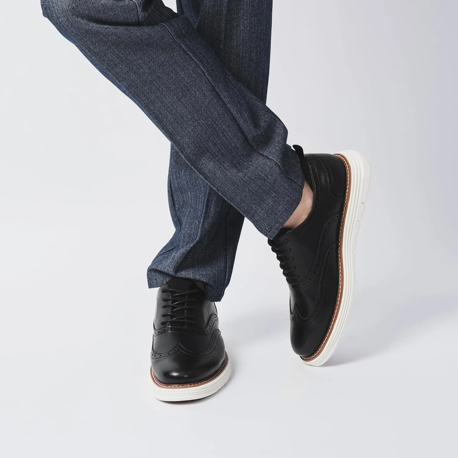 Dress Shoes for Men Sporty Oxfords Dress Sneakers Comfortable Brogue Wingtip Business Casual Shoes, Non Slip Rubber EVA Outsole