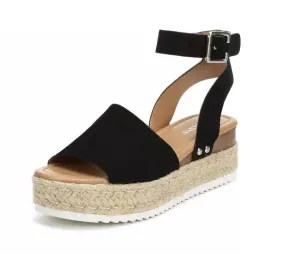 Easy returns Sandal Open Nubuck) Ankle M Strap (7.5 US, First-come-first-served Toe Stapeles Closet Rich Black Espadrille Wedge Flatform
