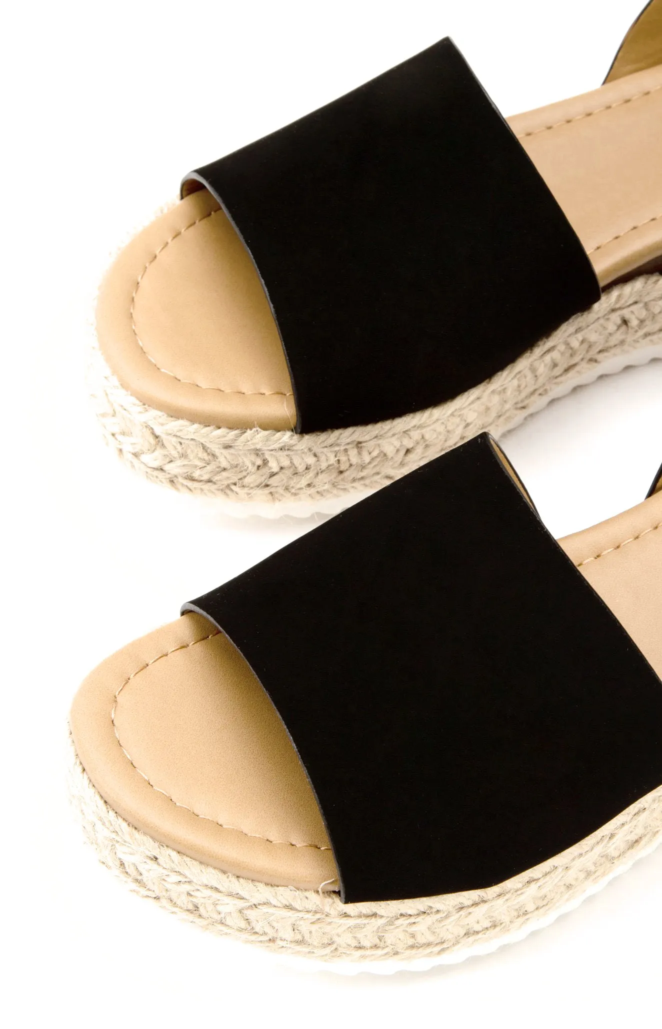 Easy returns Sandal Open Nubuck) Ankle M Strap (7.5 US, First-come-first-served Toe Stapeles Closet Rich Black Espadrille Wedge Flatform