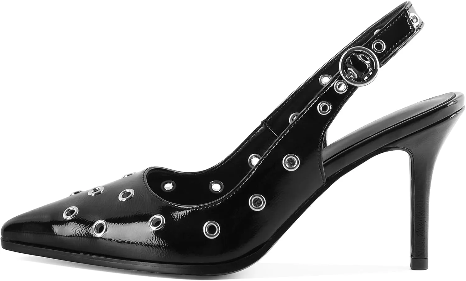 Eldof Women Slingback Heels Studded Eyelet Pointed Toe Slip On Stilettos High Heel Pumps Shoes Dressy 3.5 Inches