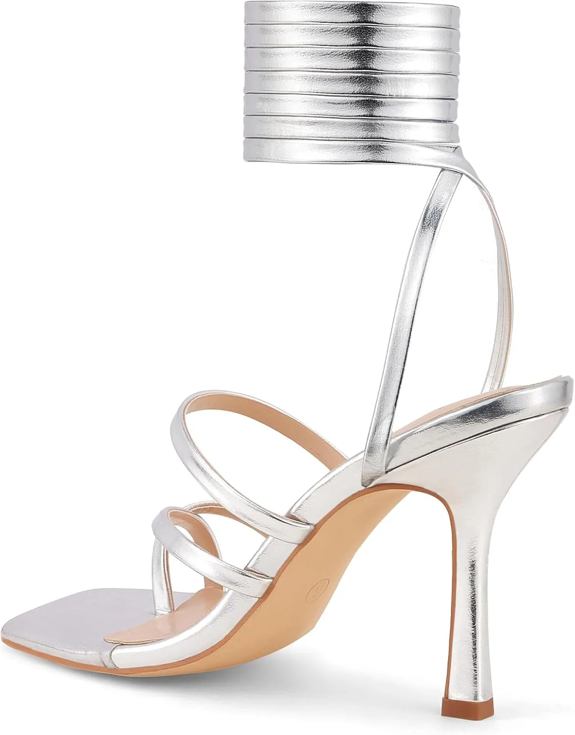 Elisabet Tang Women Sexy Strappy Heeled Sandals,4 inch/10cm Lace Up Square Open Toe Heels Stiletto Thong Sandal Criss-Cross Gladiator High Heel Sandals Shoes