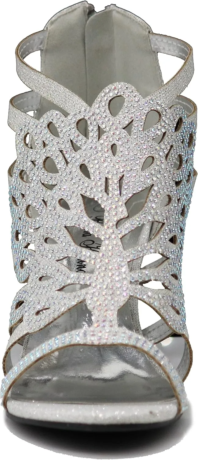 Enzo Romeo Kinmi25N Womens Open Toe Mid Heel Wedding Rhinestone Gladiator Sandal Shoes