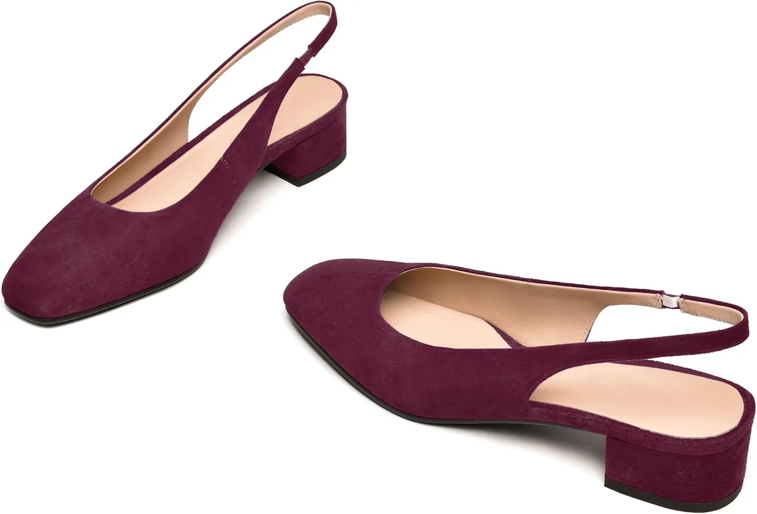 FEMSTEP Womens Dating Sexy Suede Leather Square Toe Slip On Slingback Chunky Low Heel Pumps Shoes 1.5 Inch