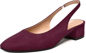FEMSTEP Womens Dating Sexy Suede Leather Square Toe Slip On Slingback Chunky Low Heel Pumps Shoes 1.5 Inch