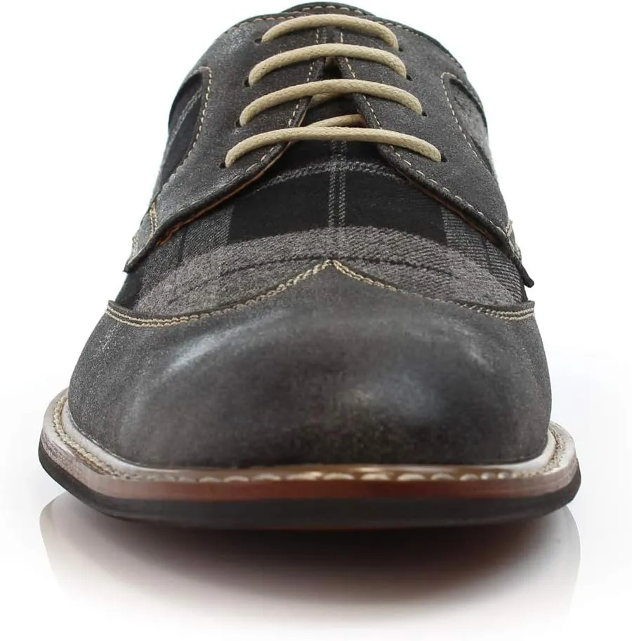 Ferro Aldo Alan M139001G Mens Classic Perforated Duo-Texture Lace-up Wingtip Oxford Dress Shoes