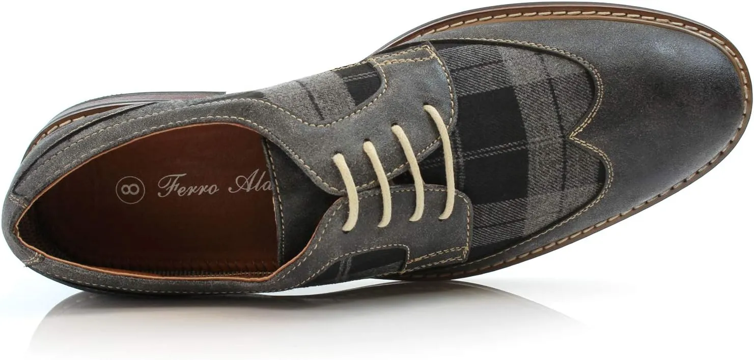 Ferro Aldo Alan M139001G Mens Classic Perforated Duo-Texture Lace-up Wingtip Oxford Dress Shoes