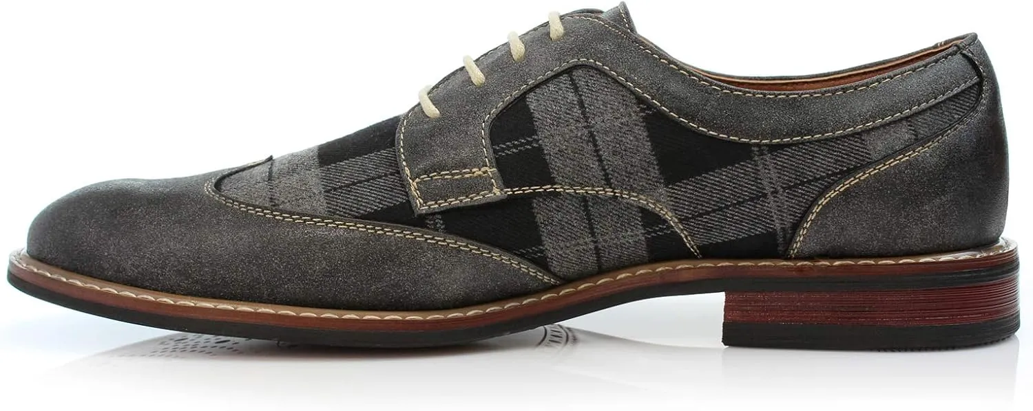 Ferro Aldo Alan M139001G Mens Classic Perforated Duo-Texture Lace-up Wingtip Oxford Dress Shoes