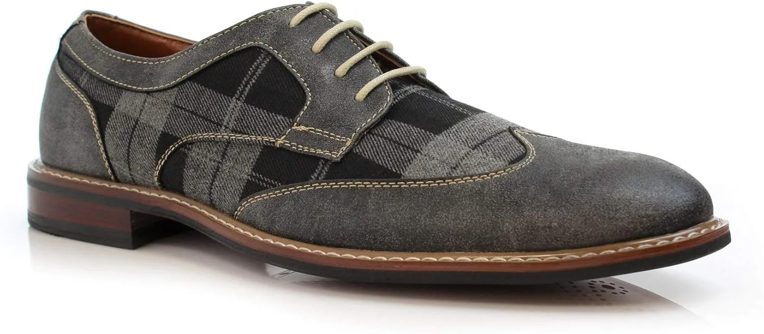 Ferro Aldo Alan M139001G Mens Classic Perforated Duo-Texture Lace-up Wingtip Oxford Dress Shoes