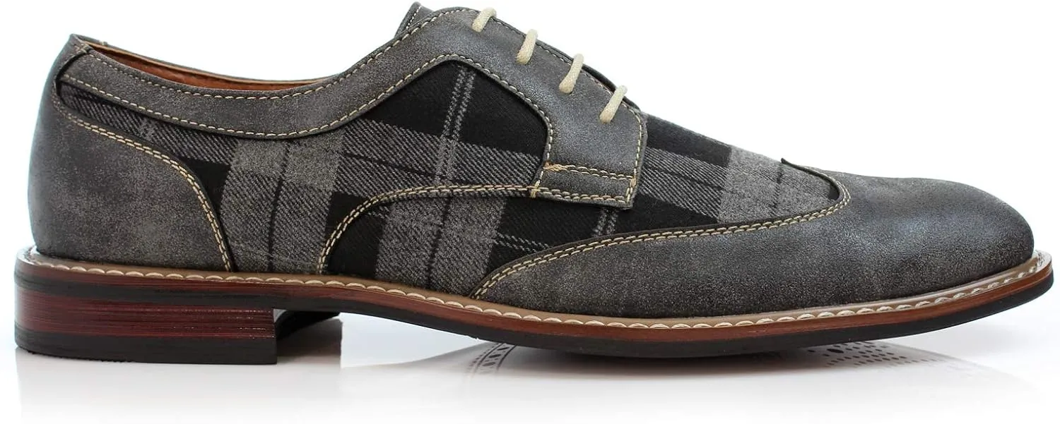 Ferro Aldo Alan M139001G Mens Classic Perforated Duo-Texture Lace-up Wingtip Oxford Dress Shoes