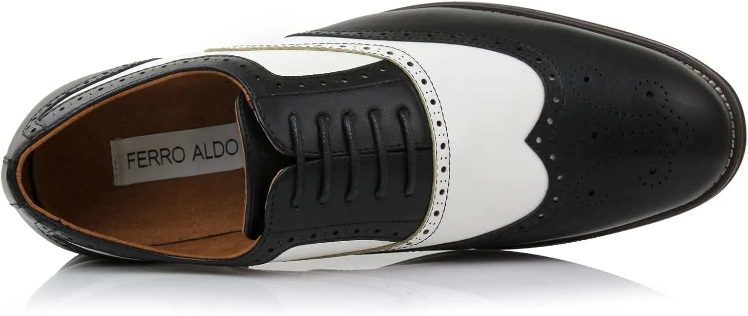 Ferro Aldo Arthur MFA139001D Mens Wingtip Two Tone Oxford Black and White Spectator Dress Shoes