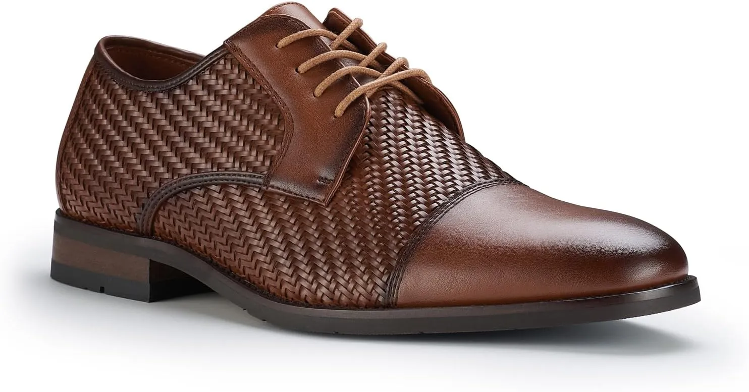 Ferro Aldo Mens Classic Cap-Toe Lace Up Derby Dress Shoes
