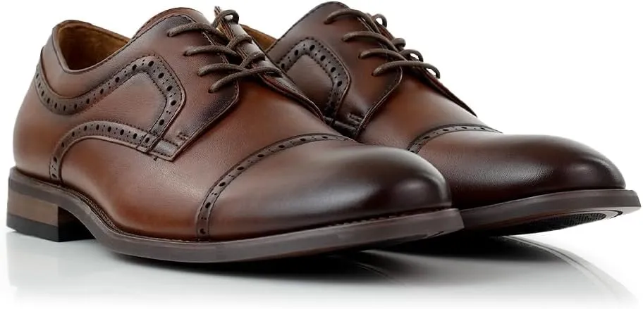 Ferro Aldo Mens Classic Cap-Toe Lace Up Derby Dress Shoes