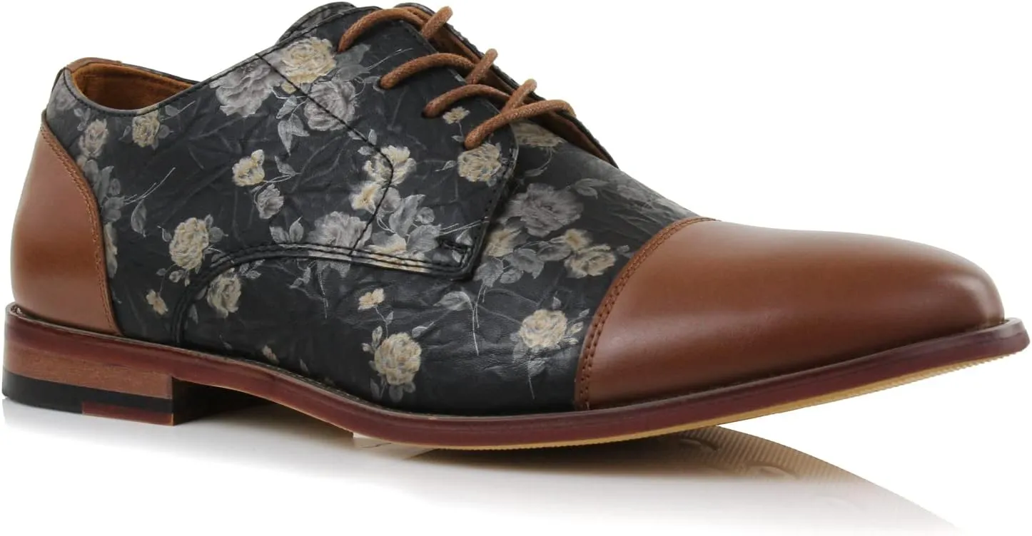 Ferro Aldo Mens Classic Cap-Toe Lace Up Derby Dress Shoes