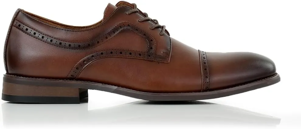 Ferro Aldo Mens Classic Cap-Toe Lace Up Derby Dress Shoes