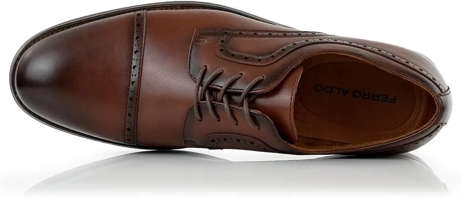 Ferro Aldo Mens Classic Cap-Toe Lace Up Derby Dress Shoes