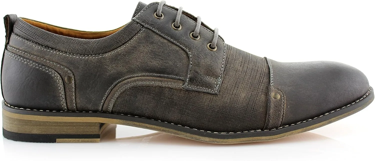 Ferro Aldo Mens Classic Cap-Toe Lace Up Derby Dress Shoes