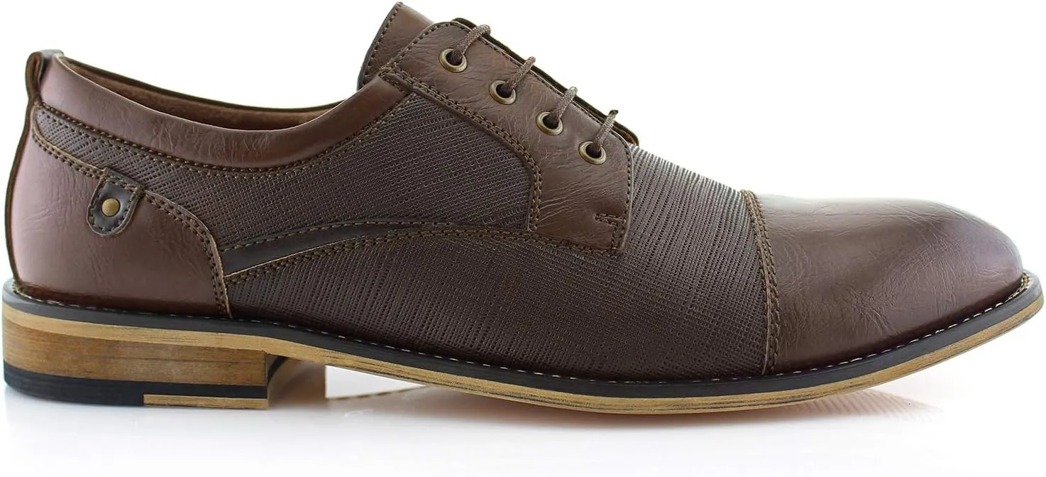 Ferro Aldo Mens Classic Cap-Toe Lace Up Derby Dress Shoes