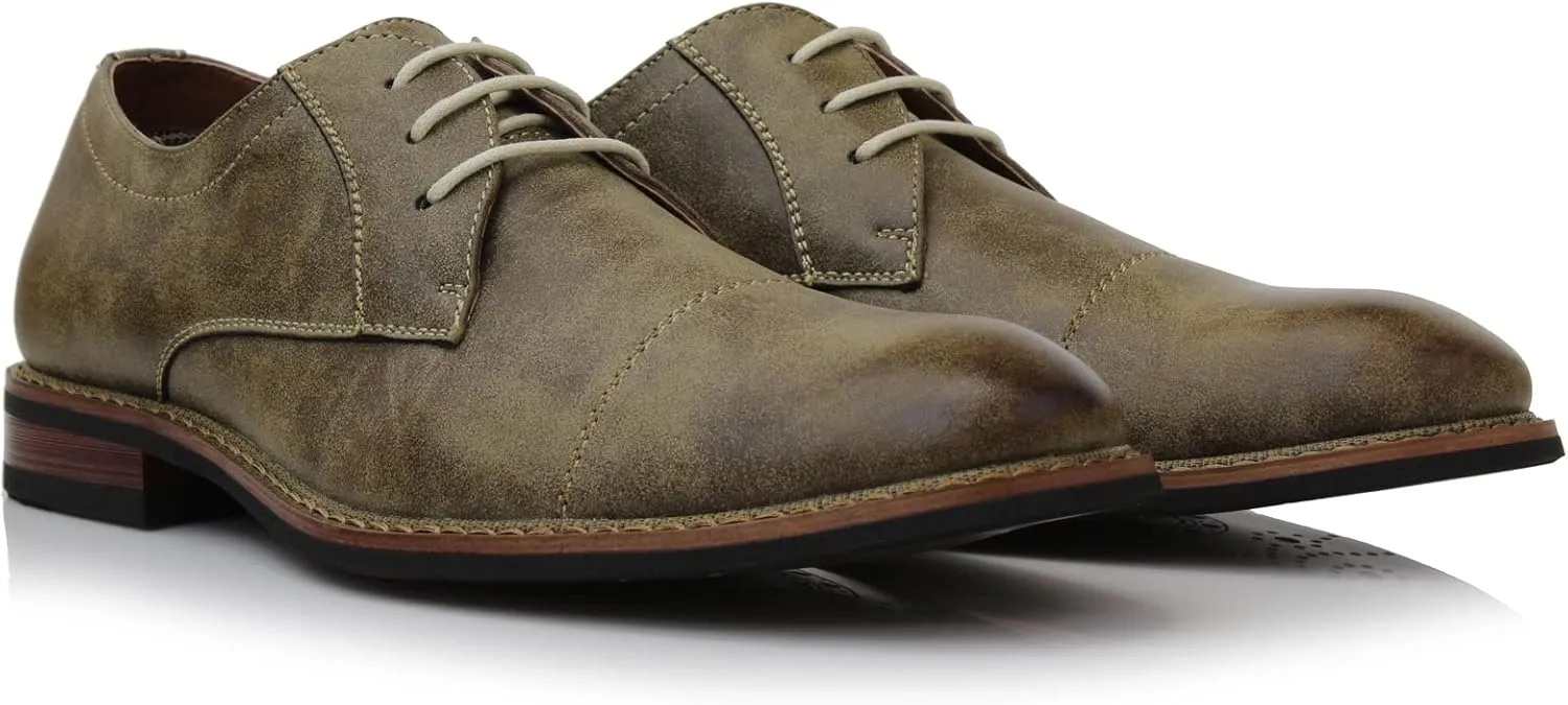 Ferro Aldo Mens Classic Cap-Toe Lace Up Derby Dress Shoes