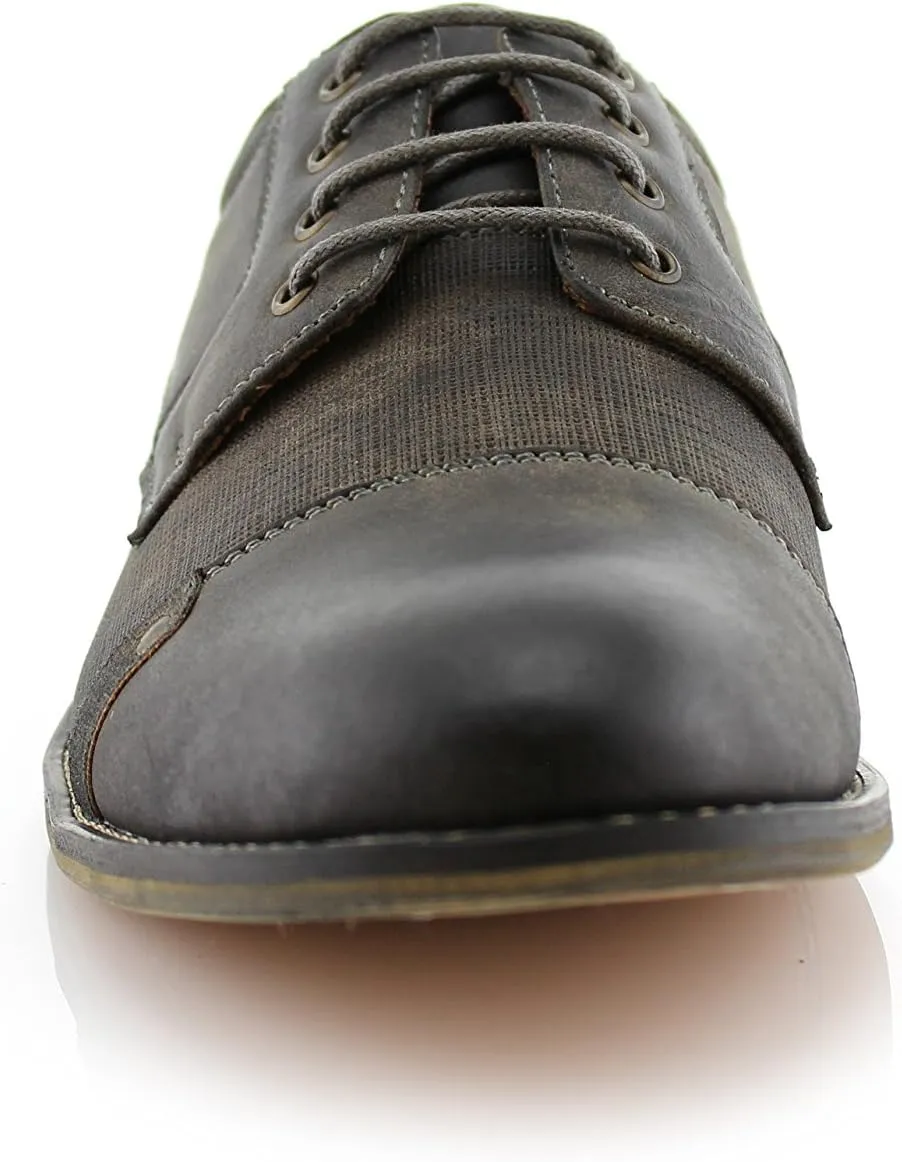 Ferro Aldo Mens Classic Cap-Toe Lace Up Derby Dress Shoes