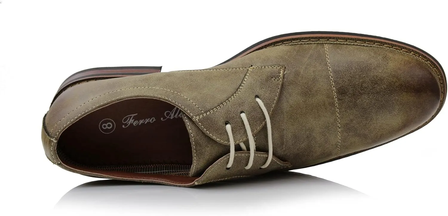 Ferro Aldo Mens Classic Cap-Toe Lace Up Derby Dress Shoes