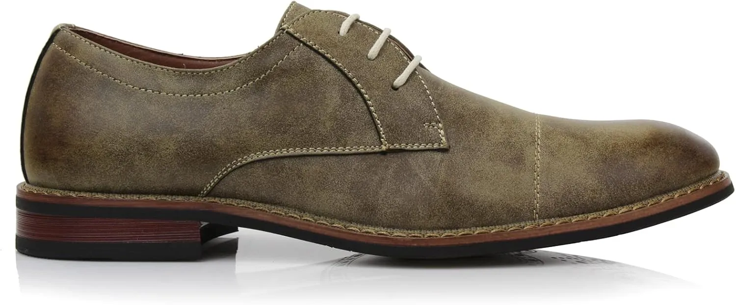 Ferro Aldo Mens Classic Cap-Toe Lace Up Derby Dress Shoes