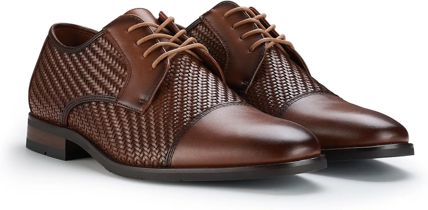 Ferro Aldo Mens Classic Cap-Toe Lace Up Derby Dress Shoes